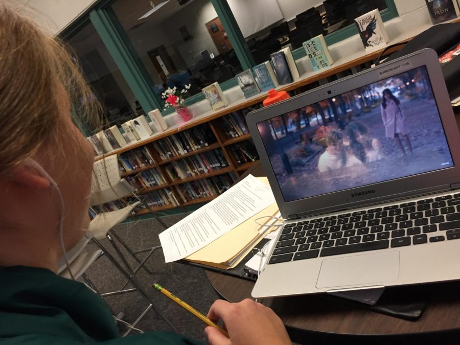 SLHS student watches new Camila Cabello music video.