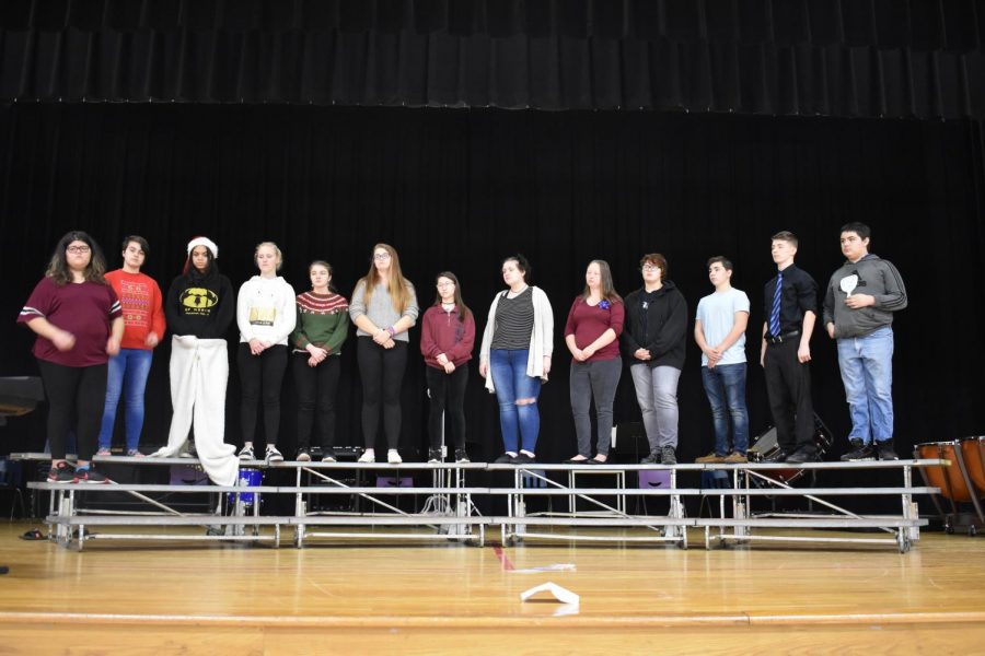 SLHS choir practices in the auditorium