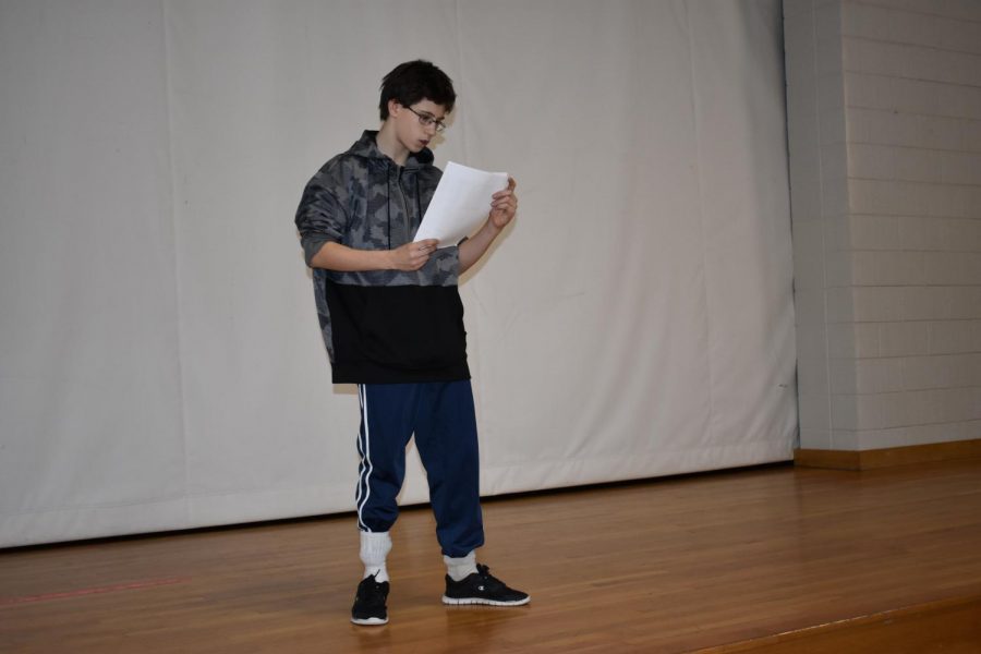 Robert Long-Terwilliger rehearses his lines for his part in the upcoming play.