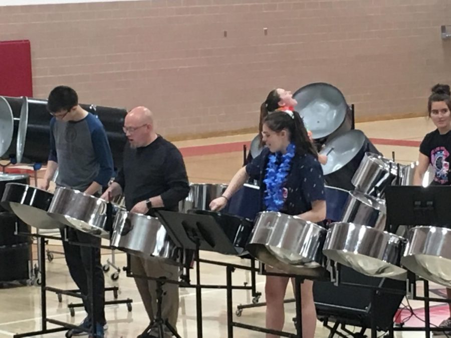 High School steel drum band performs at assembly Shark Scene