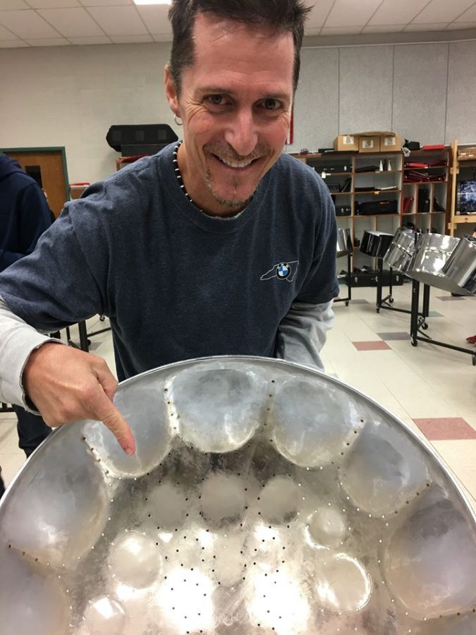 Tracy Thornton, professional steel drum musician, helped out at the SLHS music program this week.