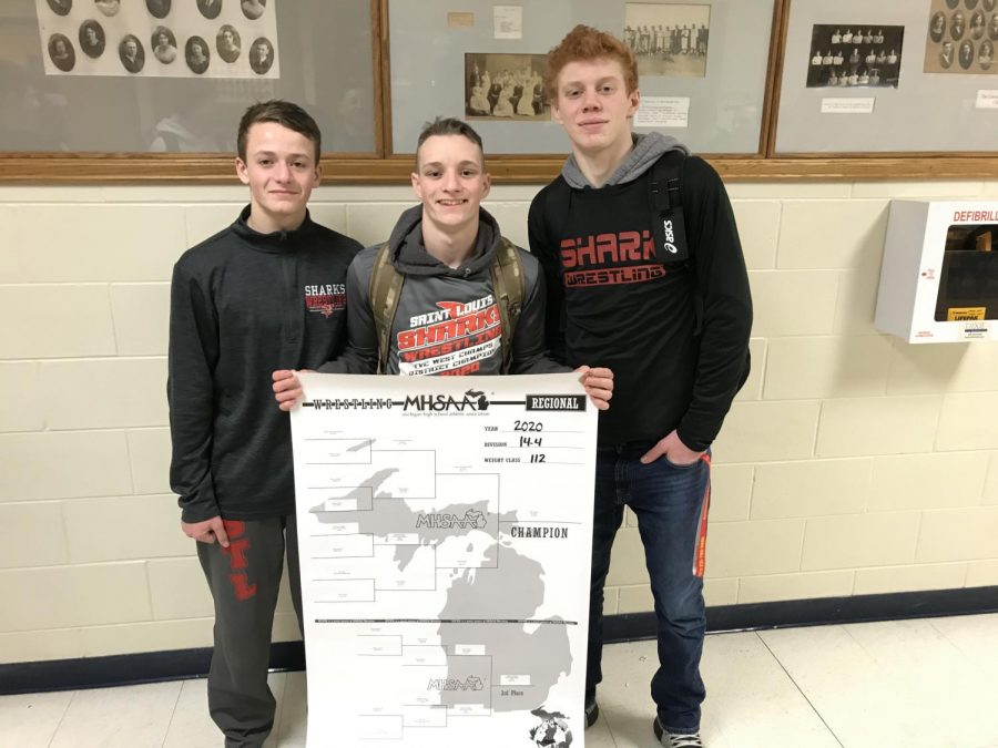 (From left to right) Dylan Marr, Alex Newton, and Gavin Giles prepare to compete at the state competition.