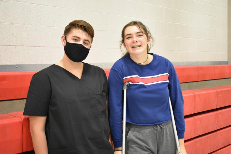 As if St. Louis doesnt have enough injured students, Korah Honig (right) uses crutches on Doctor vs. Patient day.