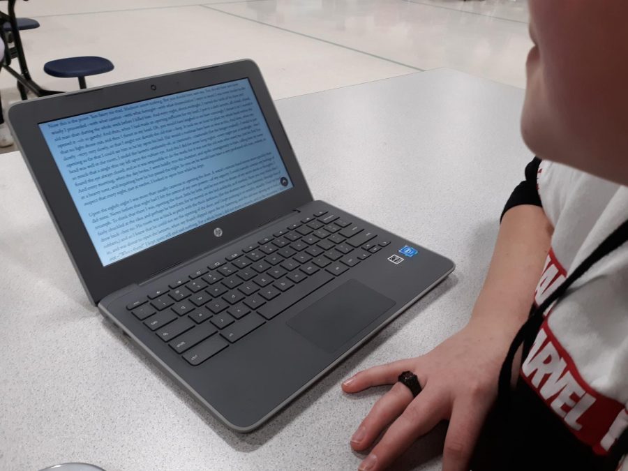 A student reads The Tell-Tale Heart on their chromebook.