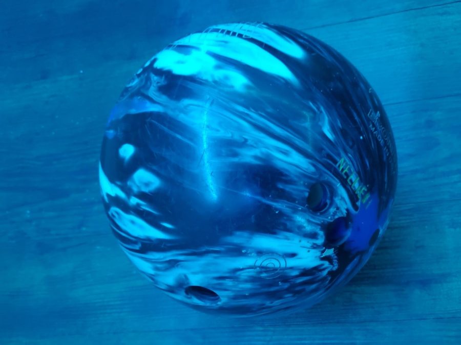 Jason+Pierce+bowling+ball+sits+waiting+to+be+waxed+and+used+this+bowling+season.+