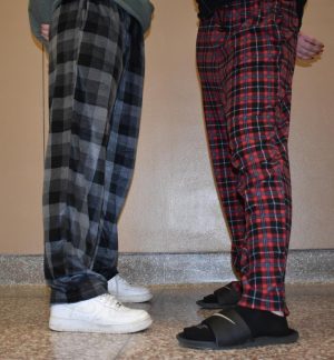 Adrianna Horton and Mckenna Ireland enjoy wearing their favorite plaid pajama pants during school. 