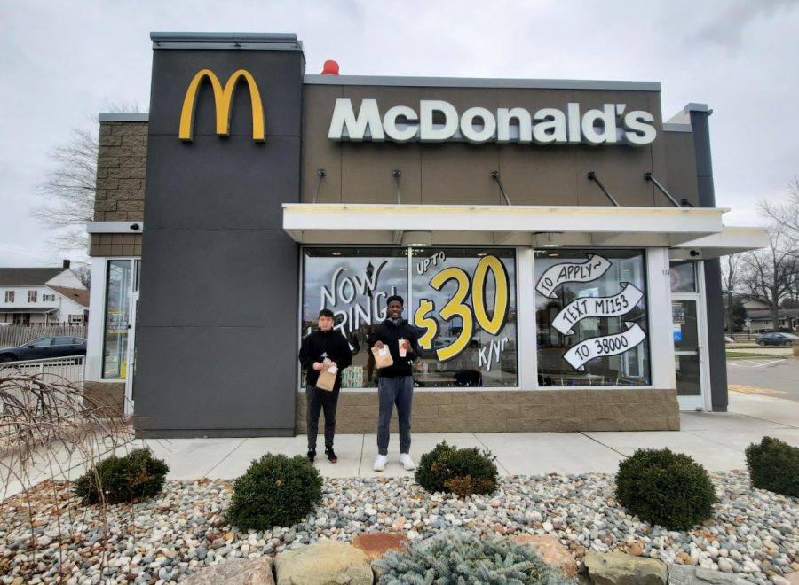 Coty+Ireland+%28Left%29+and+Michael+Baysah+%28Right%29+get+their+McDonalds+lunch.