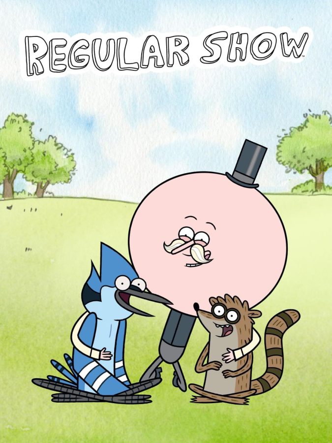 Mordecai, Rigby, and Pops hang out in their park.