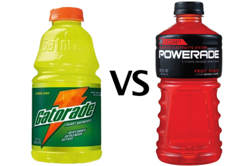 This picture shows the difference of the bottles of  Powerade and Gatorade.