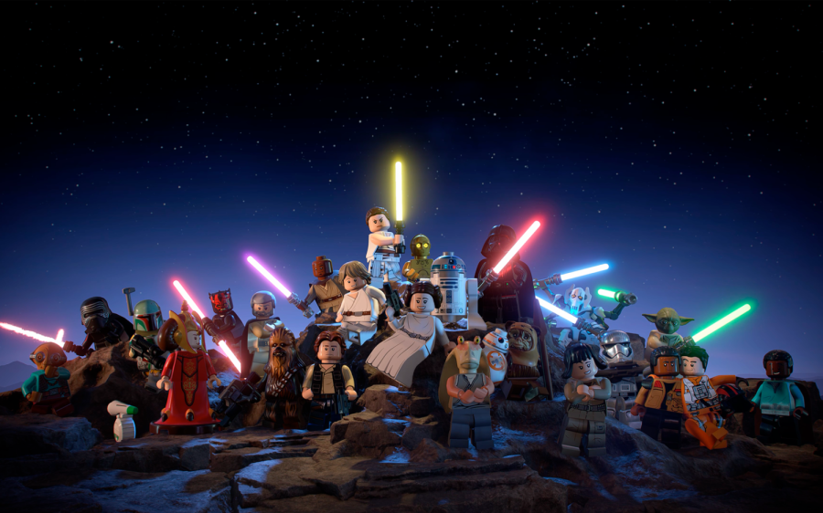 Numerous central characters from throughout the Skywalker saga pose together.