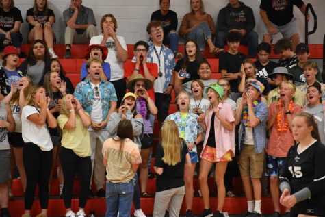 SLHS student section fills up the stands to cheer on the Varsity Volleyball team.