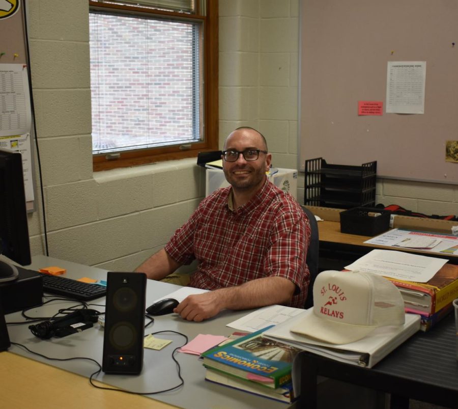 Mr. Nehmer prepares for his next classes during his prep hour. 