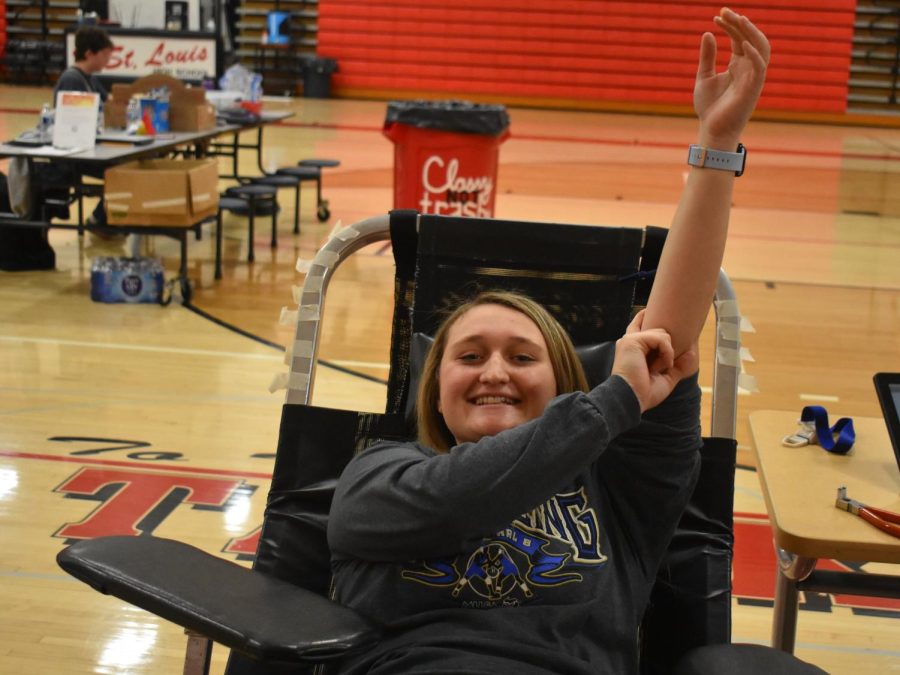 Senior+Jacie+Burnham+after+donating+her+blood+and+time+to+the+Blood+Drive.+