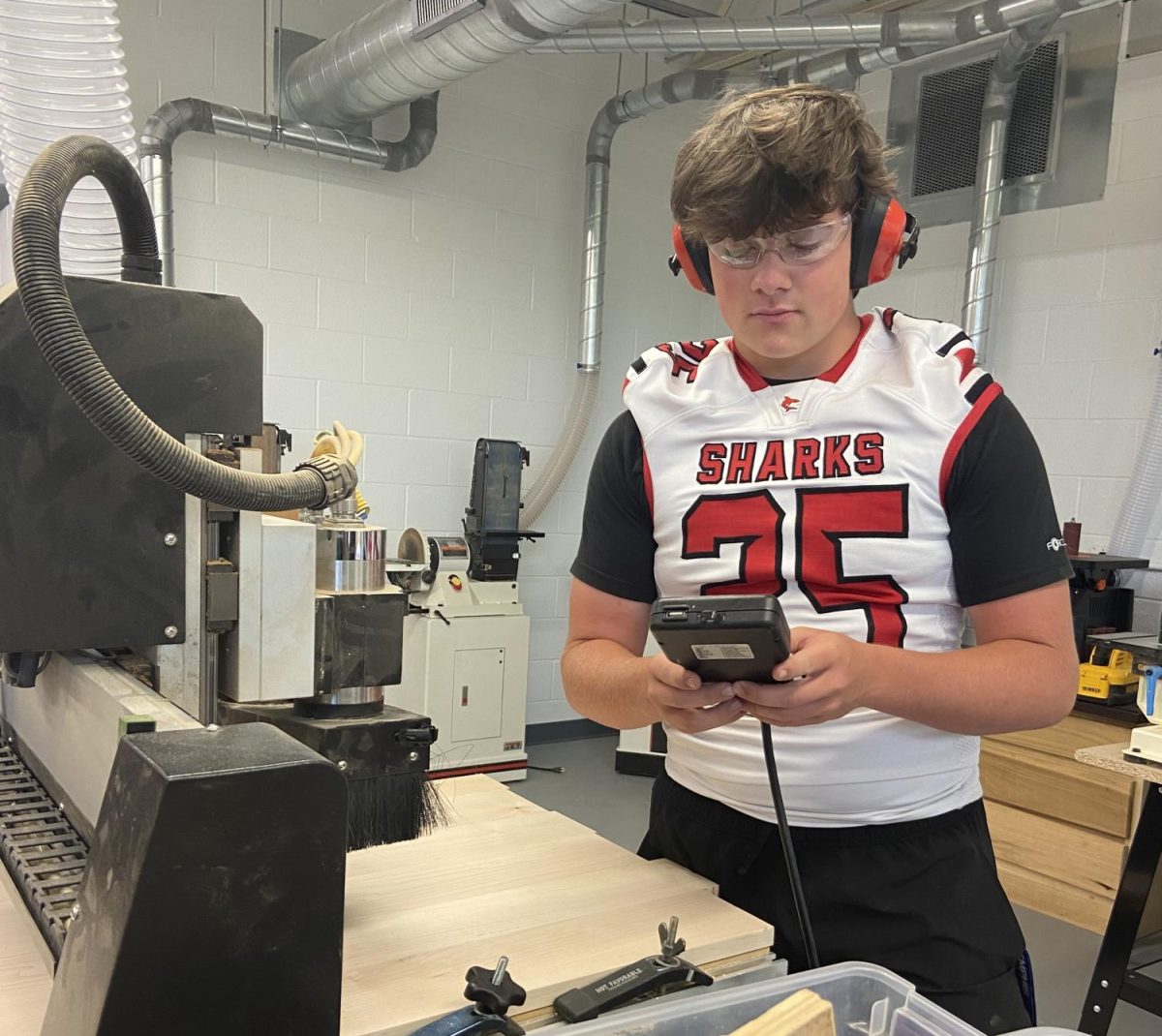 Junior Ryder Siefka works hard in his Woodshop class.