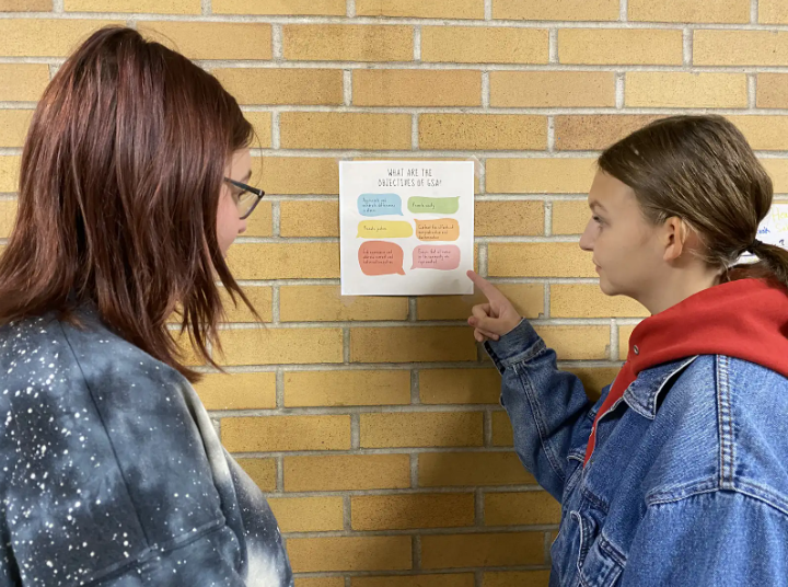 Two Seniors take a look at the GSA poster