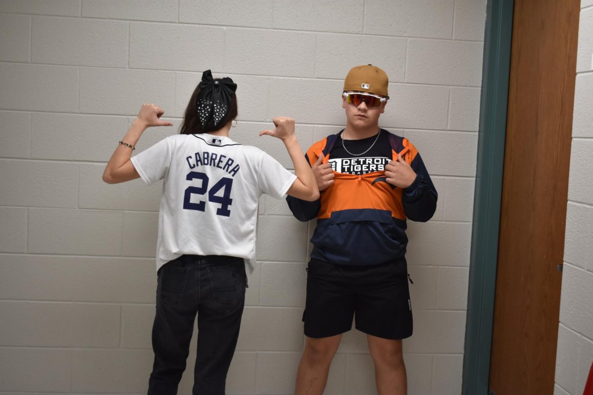 Students Marcus Hoyt and Riley King-WInters are dressed to celebrate Tigers victory!