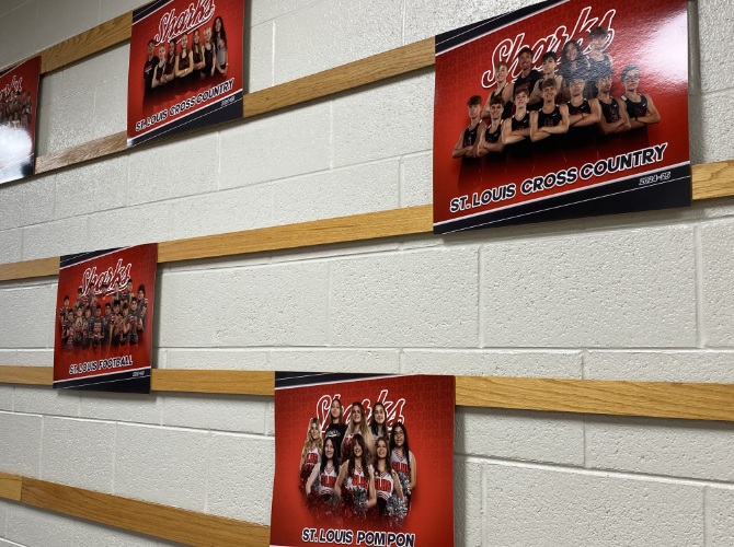 Fall athlete's photos are displayed on the walls in the hallway, able to be seen by all.