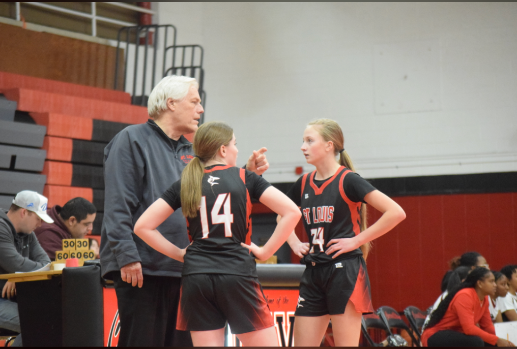 Coach Knauf and two team members discuss plays and strategy!